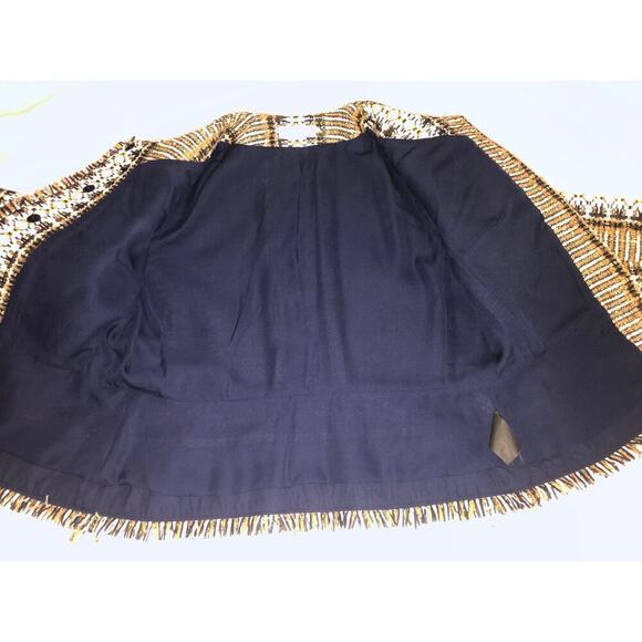 Tory Burch Jessica Tweed Jacket Size 6 Blazer Hidden Snaps Fringe Brown Black - Picture 8 of 9